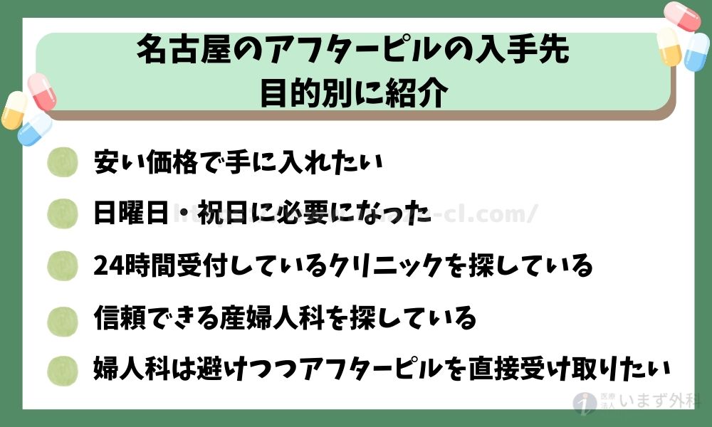 名古屋のアフターピルのおすすめ入手先を目的別に紹介